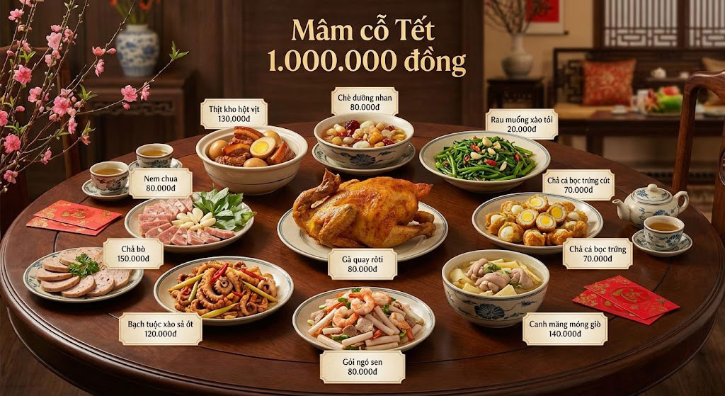 Mâm Cỗ Ngon Cúng Tết 2026 Giá 500k, 800k, 1 Triệu